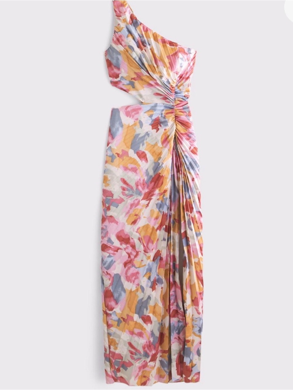 One-Shoulder Floral Ruched Maxi Dress - Pink Multi
